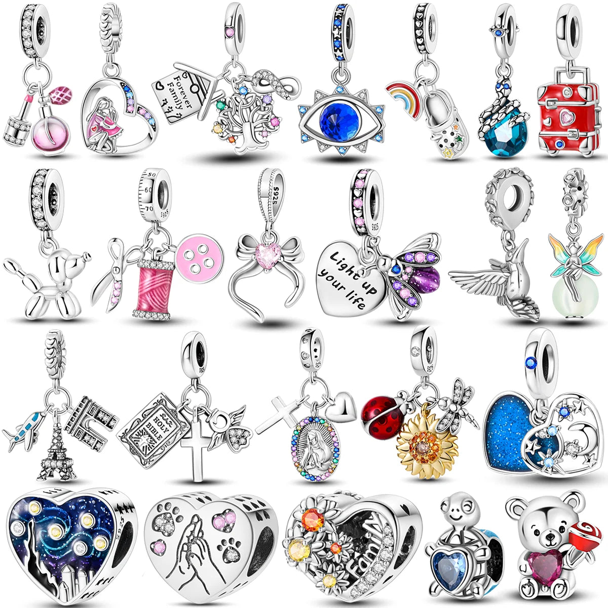 2026 Charms Bead 925 Sterling Silver Pink Butterfly Luminous Firefly Dangle Fit Bangle Bracelet Necklace DIY Jewelry