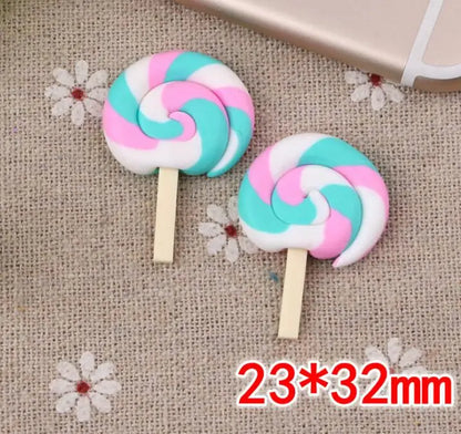 10pcs /lot Beauty Kawaii Rainbow lollipop Candy Polymer Clay Cabochons Flatback For DIY Phone Decoration - 16