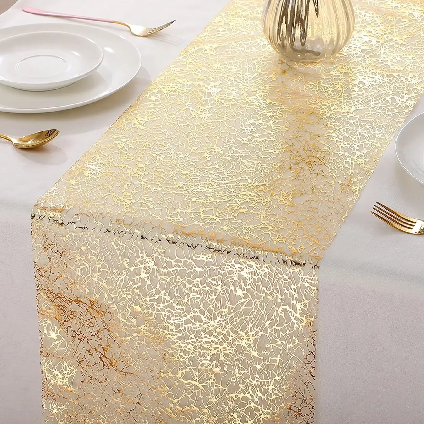 Gold Table Runner Metallic Glitter Table Cloths Runner Metallic Roll Rectangle for Birthday Wedding Home Table Decor