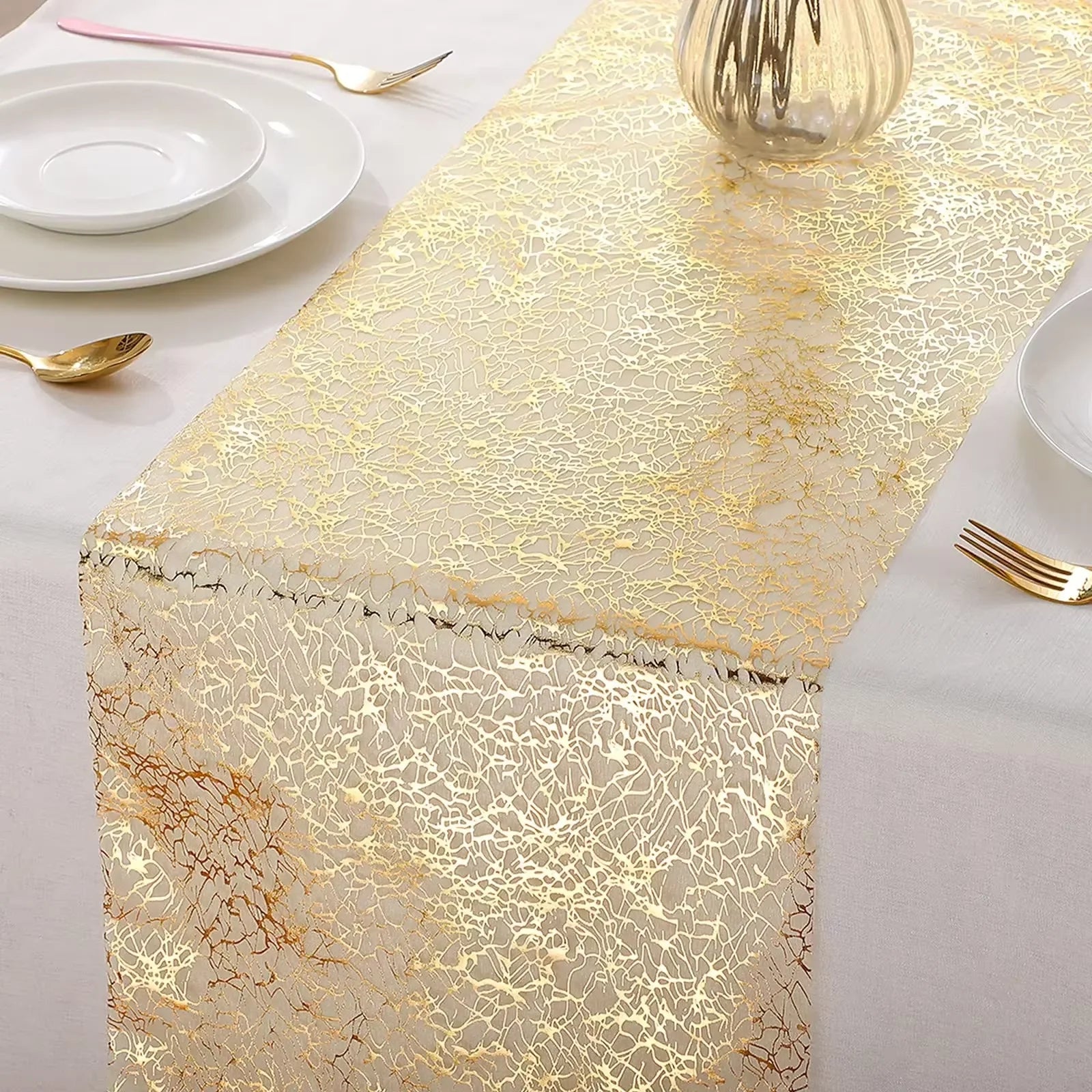 Gold Table Runner Metallic Glitter Table Cloths Runner Metallic Roll Rectangle for Birthday Wedding Home Table Decor