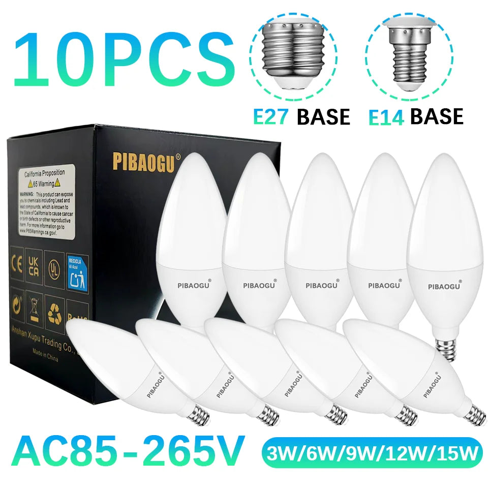 10PCS LED Candle Bulbs Light AC85-265V E14 E27 LED Candle Bulbs LED Ceiling Light Decoration LED Chandelier For Home Living R