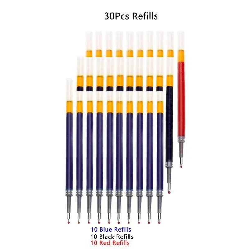 13/30pcs Retractable Gel Pens Set Black/Red/Blue Ink Ballpoint for Writing Refills Office Accessories School Supplies Station