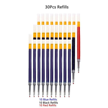 13/30pcs Retractable Gel Pens Set Black/Red/Blue Ink Ballpoint for Writing Refills Office Accessories School Supplies Station
