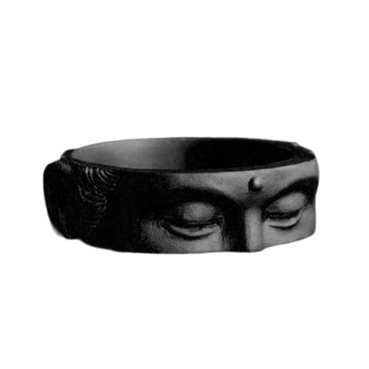 Allergy Free Rings Adjustable Buddhas Half Face Shaped Open Rings Buddhist Finger Rings Ornament Handmade Jewelry - Black