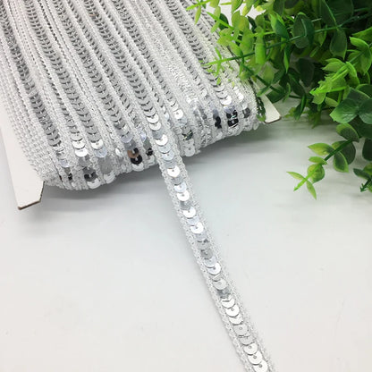 3 yards 13mm Sequins Ribbon Lace Trim Sequin Fabric For Dress Clothes Headdress Bridal Sewing Accessories DIY - Silver