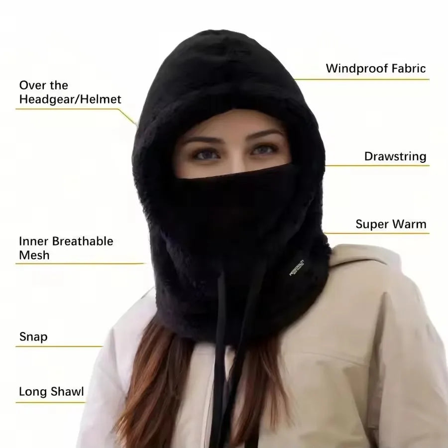 Warm Thermal Windproof Balaclava Ski Hood Motorcycle Face Cover Polar Fleece Adjustable Cycling Neck Cover Full Face Mask Win