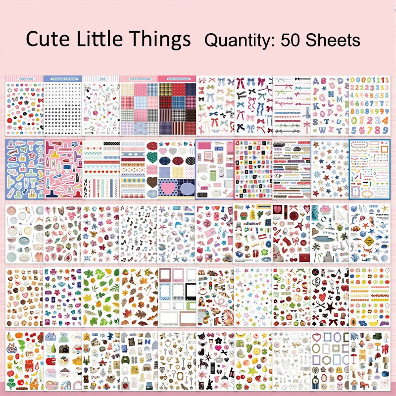 50 Sheets Retro Cartoon Sticker Book Paper Aesthetic Decals for Journaling Scrapbooking Laptop Water Bottle Planner Accessori
