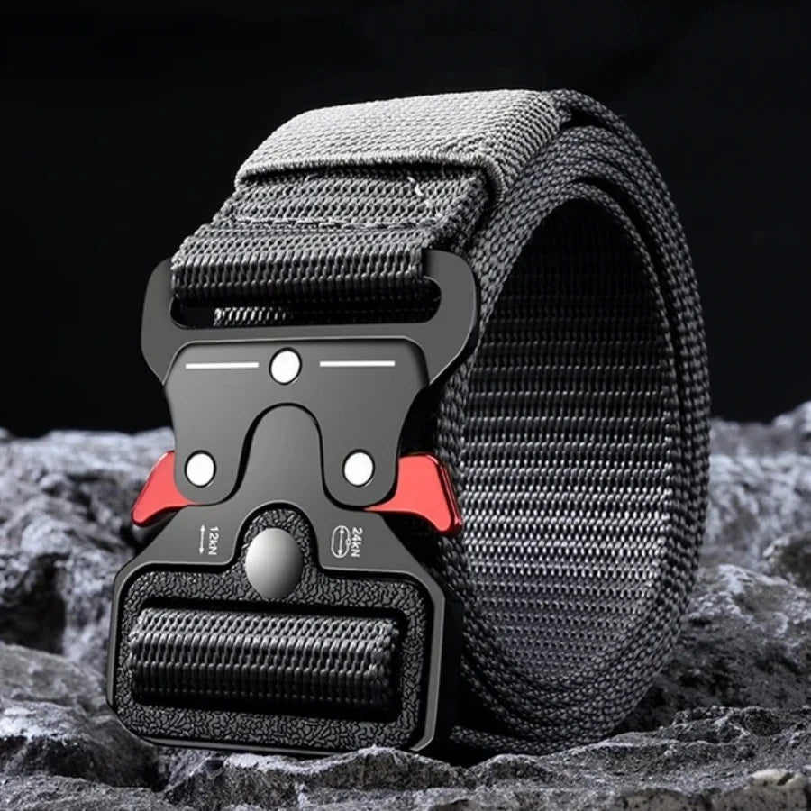 Men's Belt Outdoor Hunting Tactics Belt Multi functional Buckle Nylon Belt Marine Corps Canvas Belt - Grey-HE