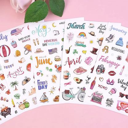 210 Cartoon-themed Planner Stickers English Schedule Management Labels Daily Journal Decorations Holiday-themed Index Tabs