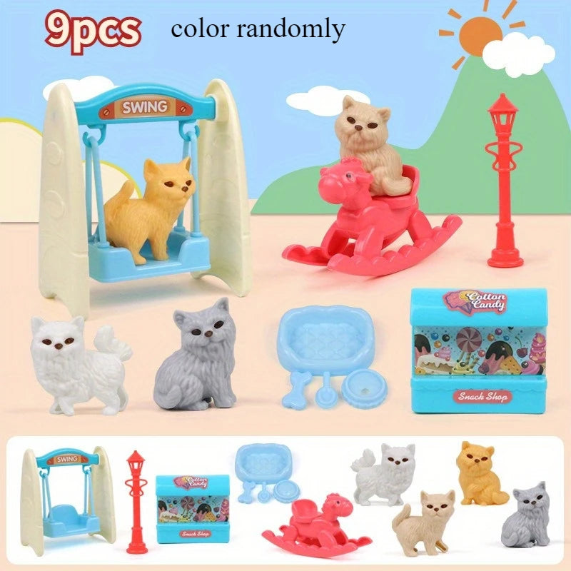 Cute Dog Pet Basket Family Toys Dog Doll Set Cage Toys Scene Playing Toys Christmas Decoration Thanksgiving Gifts color rando