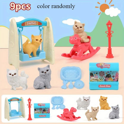 Cute Dog Pet Basket Family Toys Dog Doll Set Cage Toys Scene Playing Toys Christmas Decoration Thanksgiving Gifts color rando