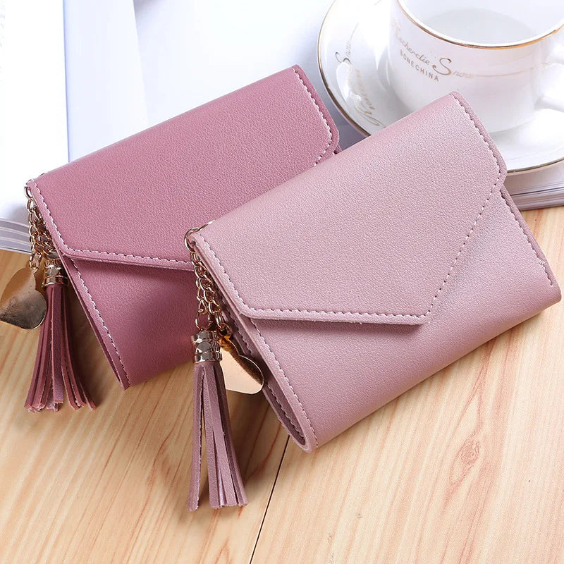 Fashion Short Women Wallets PU Leather Women Luxury Tassels Wallet Hasp Small Wallet Trend Coin Purse Ladies Card Holder Pouc
