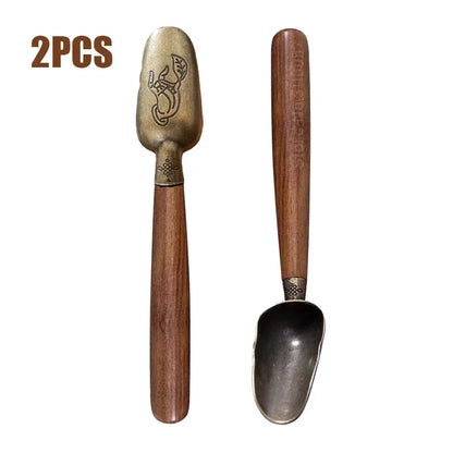 2/1pcs Vintage Ebony Tea Spoon Solid Wood Handle Teaspoon Retro Tea Shovel KongFu Tea Ceremony Accessories Teaspoon Gift - 2p