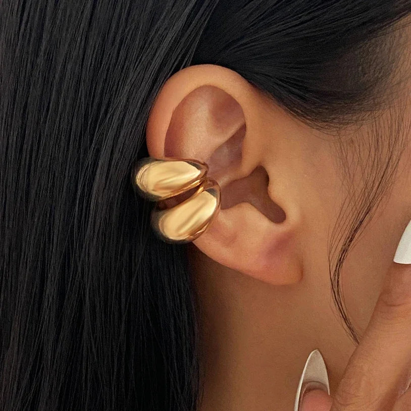 Simple Metal Multilayer Hollow Ear Clips for Women Fake Piercing Water Drop Teardrop Cartilage Clip Earring Ear Cuff Jewelry