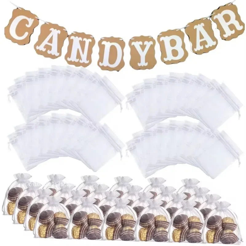 20-100PCS Organza Gift Bag For Jewelry White Drawstring Pouches For Wedding Christmas Candy Gift Bags Jewelry Packing Bag