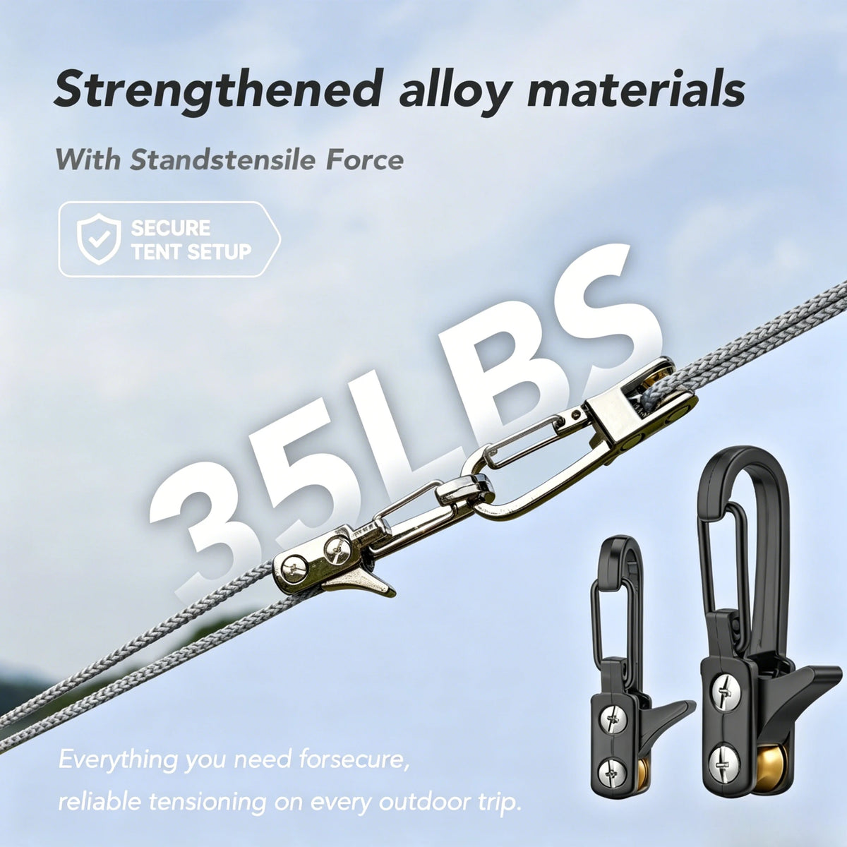 Rope fasteners and tensioners - High-strength retractable paracord with alloy carabiners and windproof binding straps