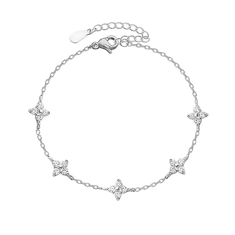 925 Sterling Silver Shiny Zircon Flower Bracelets For Women Charm Temperament Chain Bracelet Party Wedding Jewelry Holiday Gi