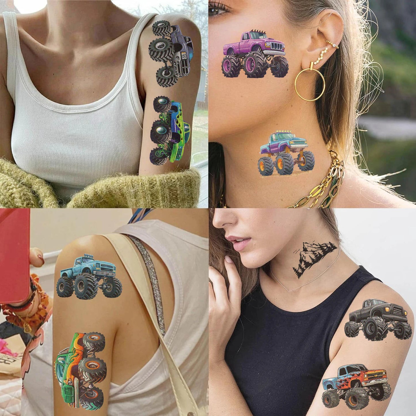 10Sheets Monster Trucks Temporary Tattoos Makeup Body Stickers for Boys Designs Tattoo Sticker