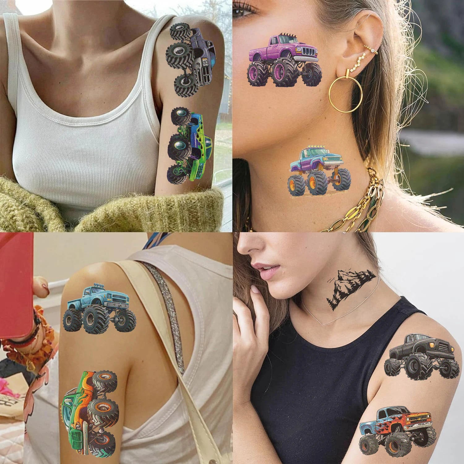 10Sheets Monster Trucks Temporary Tattoos Makeup Body Stickers for Boys Designs Tattoo Sticker