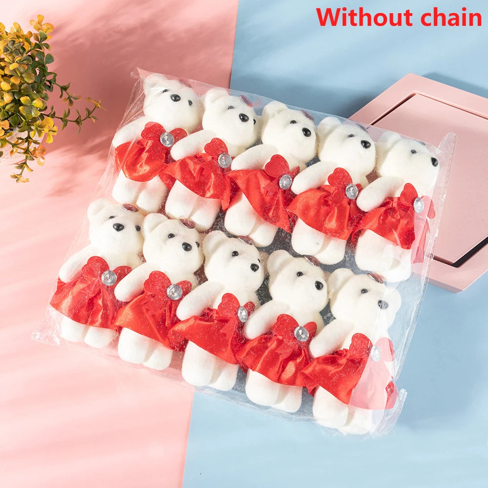 10pcs/Pack 12CM Couple Bear Flower Bouquet Dolls Mini Foam Teddy Bears Plush DIY Valentines Flower Gifts Packaging Accessor p