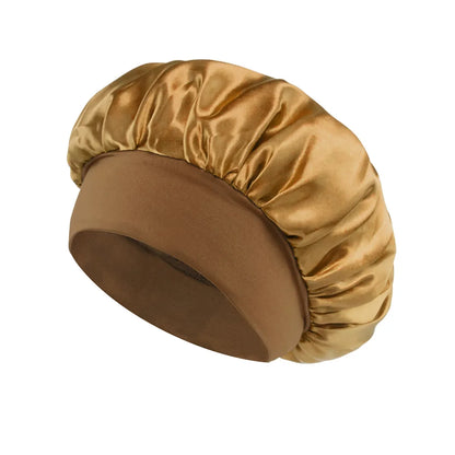 Women Satin Bonnet Hair Bonnet for Sleeping Hair Care Silk Bonnets Solid Wide-brimmed Sleeping Hat with Elastic Soft Band - g