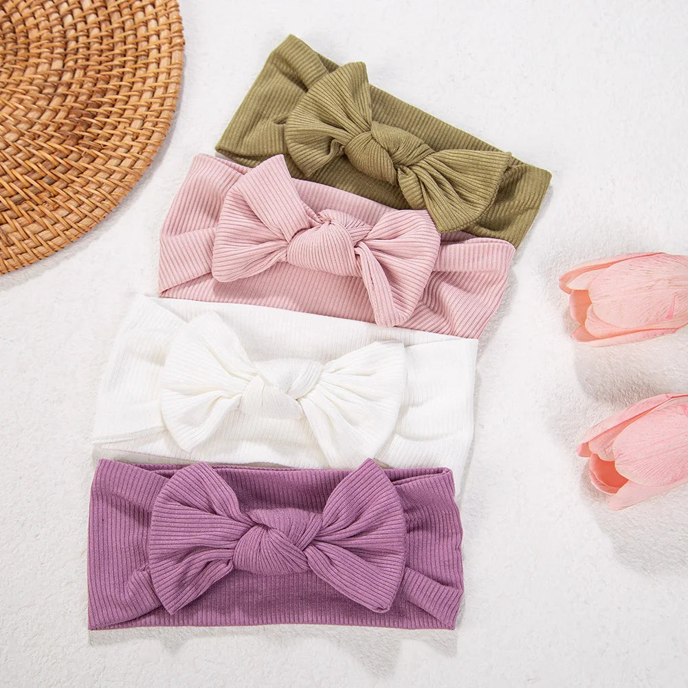 3Pcs/lot Ins Ribbed Baby Girls Headbands Floral Red Heart Dasiy Print Bows Elastic Hair Bands Toddler Vintage Hair Accessorie