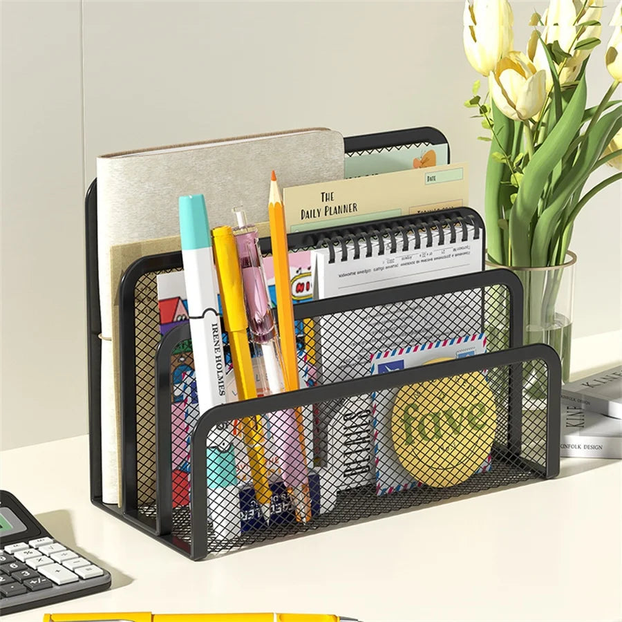 Papers Trays Notebook Stand Rack Desk 3-layer Black Metal Iron Mesh Holder for Magazine Document File Book Rack Organizer Off