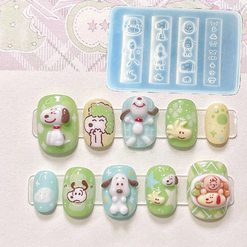 3D Silicone Nail Art Mold Cartoon Hello Kitty Rabbit Bear Relief Carving DIY Design Nails parts Charm Decorations Manicure To