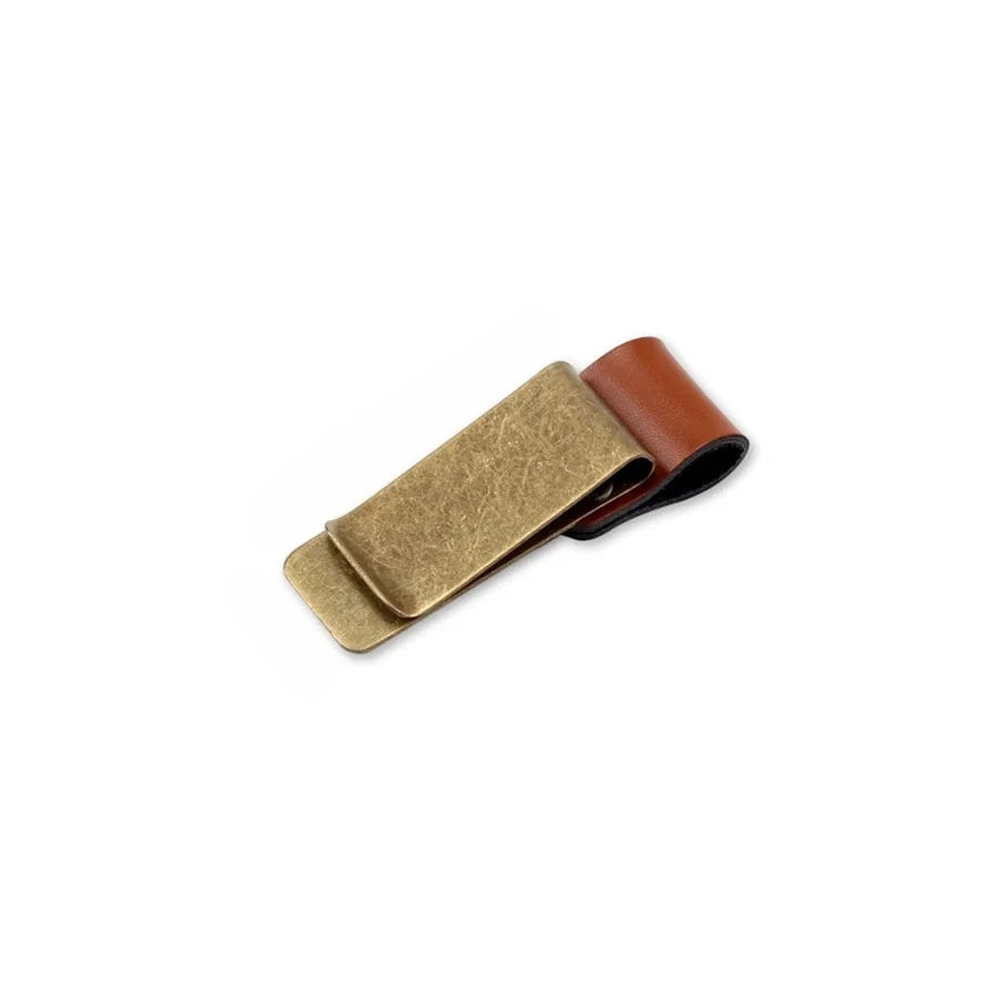 Handmade Leather Brass Stainless Steel Pen Holder Clip Journal Notebook Paper Folder Writing Office Supplies - A