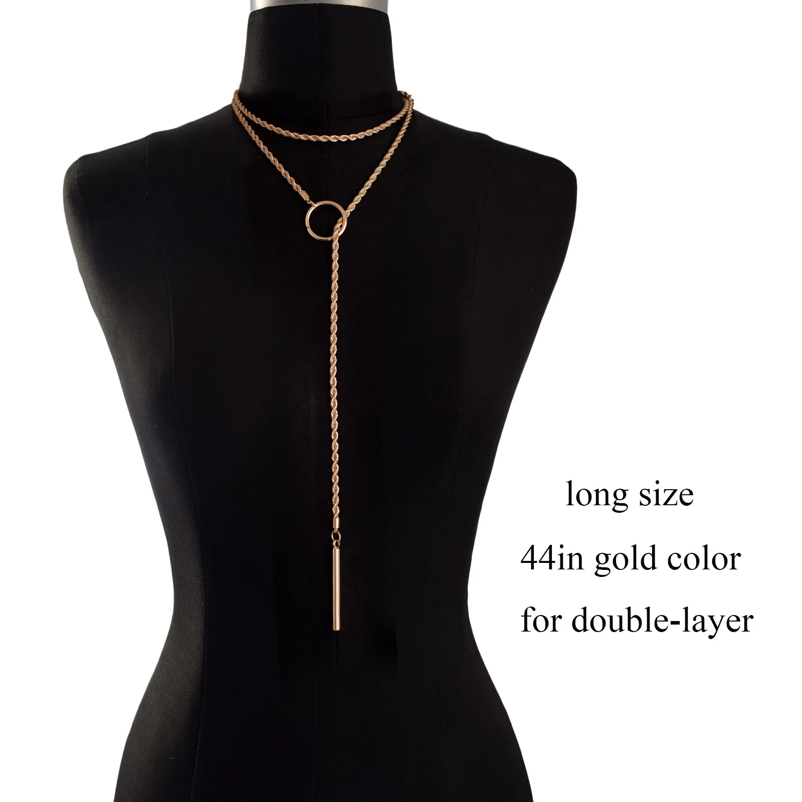 Minimalist Bar Lariat Necklace Twist Wrap Slip Chain Choker Toggle Necklace Layering Statement Goth Punk Jewelry - 44in gold 