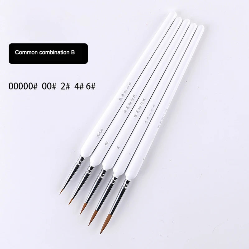 4/5/10pcs Miniature Hook Line Pen Art Painting Brushes Weasel Hair Paint Brush Gouache Watercolor Oil Paint Artists Hand Pain