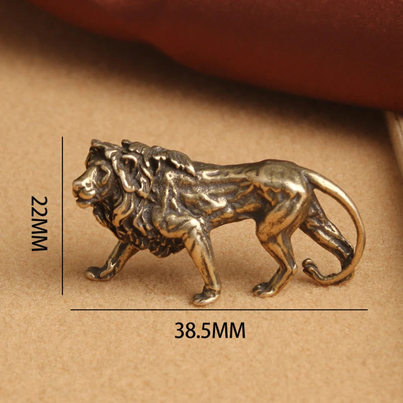 Pure Copper Majestic Lion King Miniatures Figurines Desk Decorations Vintage Brass Mini Animal Statue Home Decor Ornaments Cr