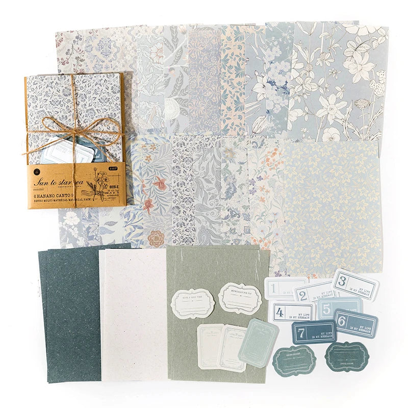 40Pcs Floral Handmade Paper Mix Material Junk Journal Planner Scrapbooking Vintage Decorative Collage DIY Craft Background Pa