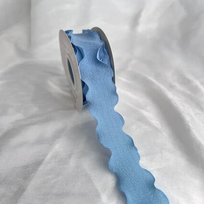New 10 Yards Fishtail Yarn Ribbons Gift Wrapping Bouquets Wave Edge Pleated Gifts Packaging Material 2.5cm DIY Decor - Blue