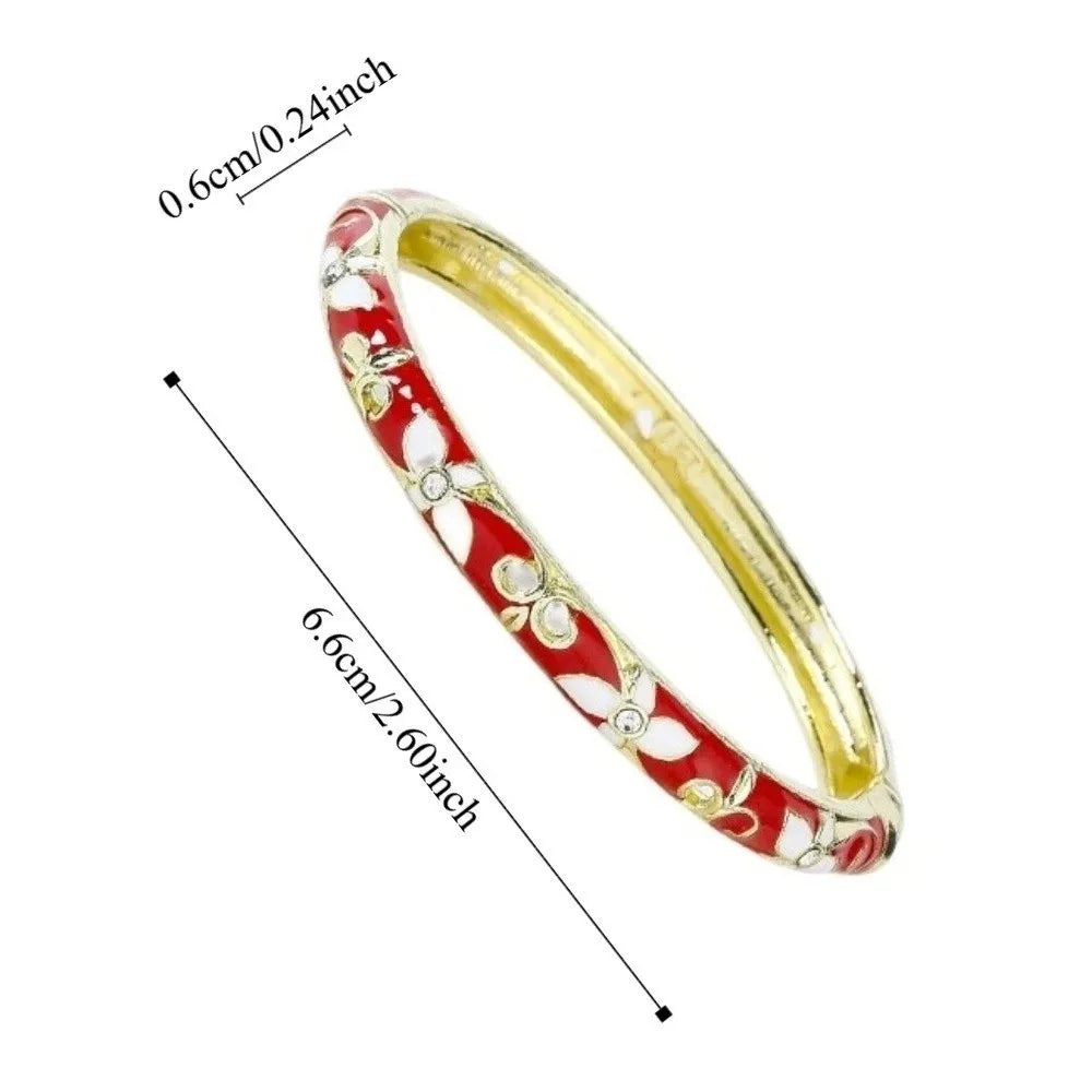 Enamel Vintage Cloisonne Bangle Floral Chinese Chinese Flower Bangle Vintage Ethnic Women's Hand Bracelet Gifts for Women Gir