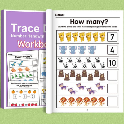 Interactive Preschool Math Workbook with Number Tracing, Addition & Subtraction Worksheets - Early Learning Activities