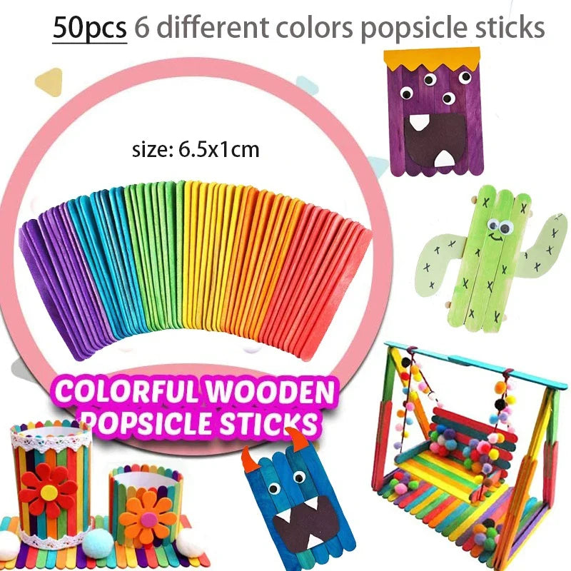 1000pcs Kids Crafts Art Supplies Kit Pipe Cleaners Pompoms Foam Stickers Feather Felt Cloth Button DIY Creative Craft Toy Gif