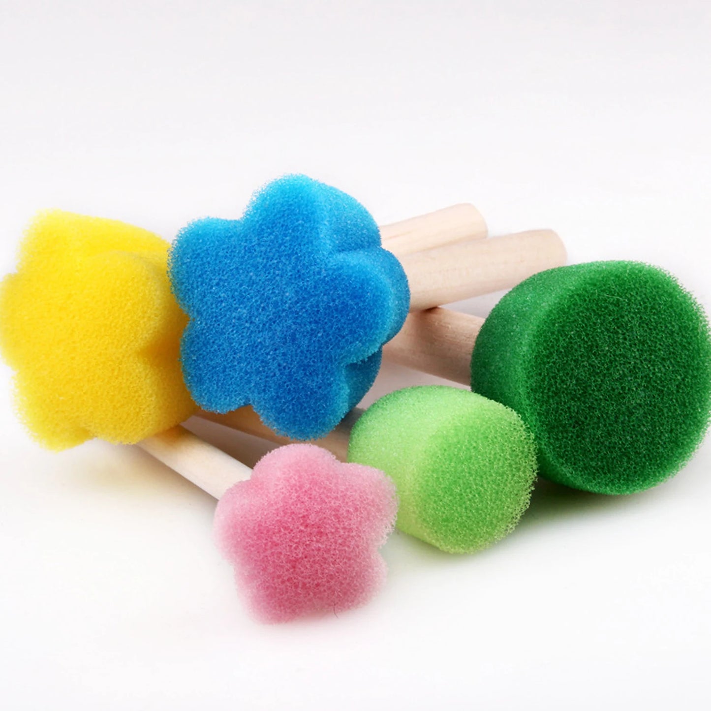 Foam Sponge Brush with Wooden Handle Round Flower Multi Size Painting Tools for Kids Children DIY Acrylic Watercolor Varnishe