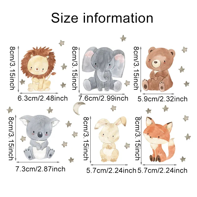 6pcs/set Cartoon Animals Wall Stickers for Children's Room Baby Room Decoration Switch Stickers Kids Room Nursery Wall Decals