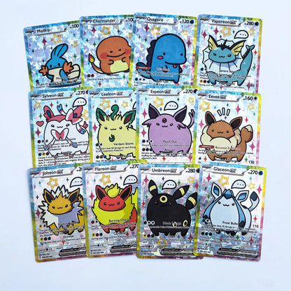 55Pcs DIY Cute Shiny Card Pokemon Holographic Anime Version Classical Collection Cards Gengar Charizard Eevee