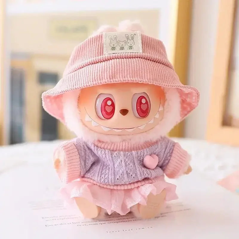Mini Doll'S Clothes Outfit Accessories for 15-17cm Ropa Labubu & 10cm Cotton Doll Love Hoodie Pink Yarn Skirt Clothing no dol