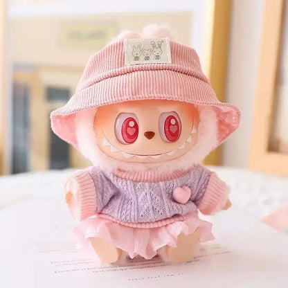 Mini Doll'S Clothes Outfit Accessories for 15-17cm Ropa Labubu & 10cm Cotton Doll Love Hoodie Pink Yarn Skirt Clothing no dol