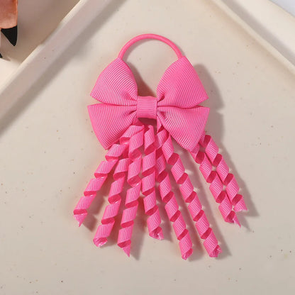 Baby Girls Back To School Ribbon Curly Hair Bow with Ties Rope Elastic Hairbands Kids Ponytail Holder Bowknot Hair Accessorie