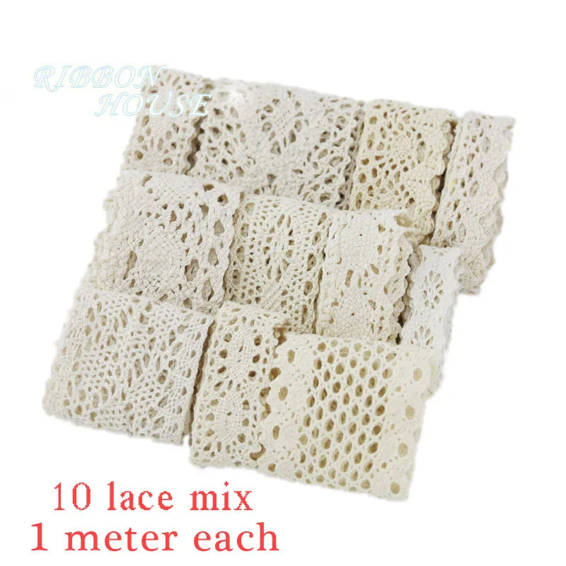 Lace Ribbon Trim, White Beige Cotton Embroidered Ribbon, 5 Meter Sewing Fabric, DIY Craft Materials, Elegant Lace for Gift Wr