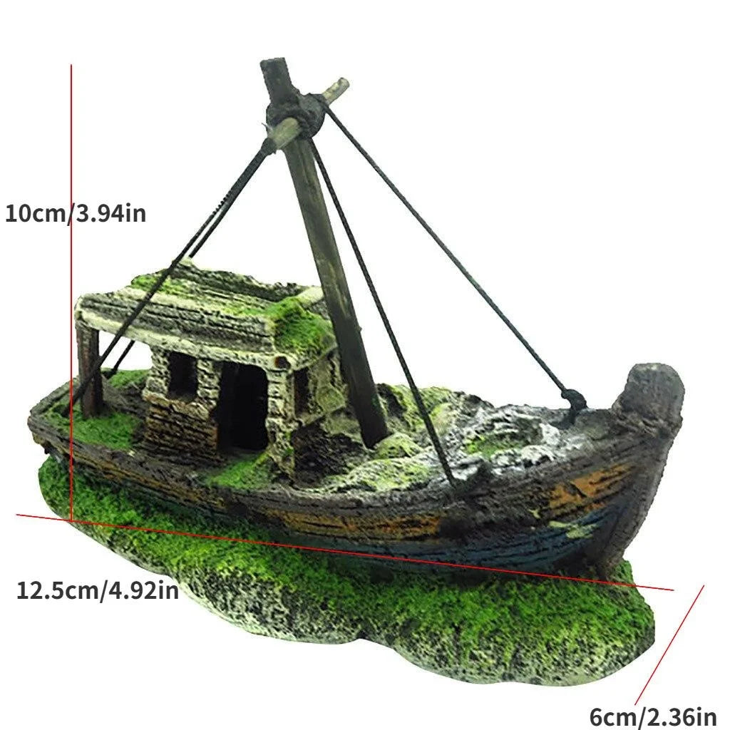 Aquarium Fish Tank Landscape Wreck Ship Decor Resin Boat Ornament Aquarium Accessories Decoration - A