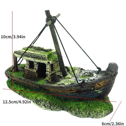Aquarium Fish Tank Landscape Wreck Ship Decor Resin Boat Ornament Aquarium Accessories Decoration - A