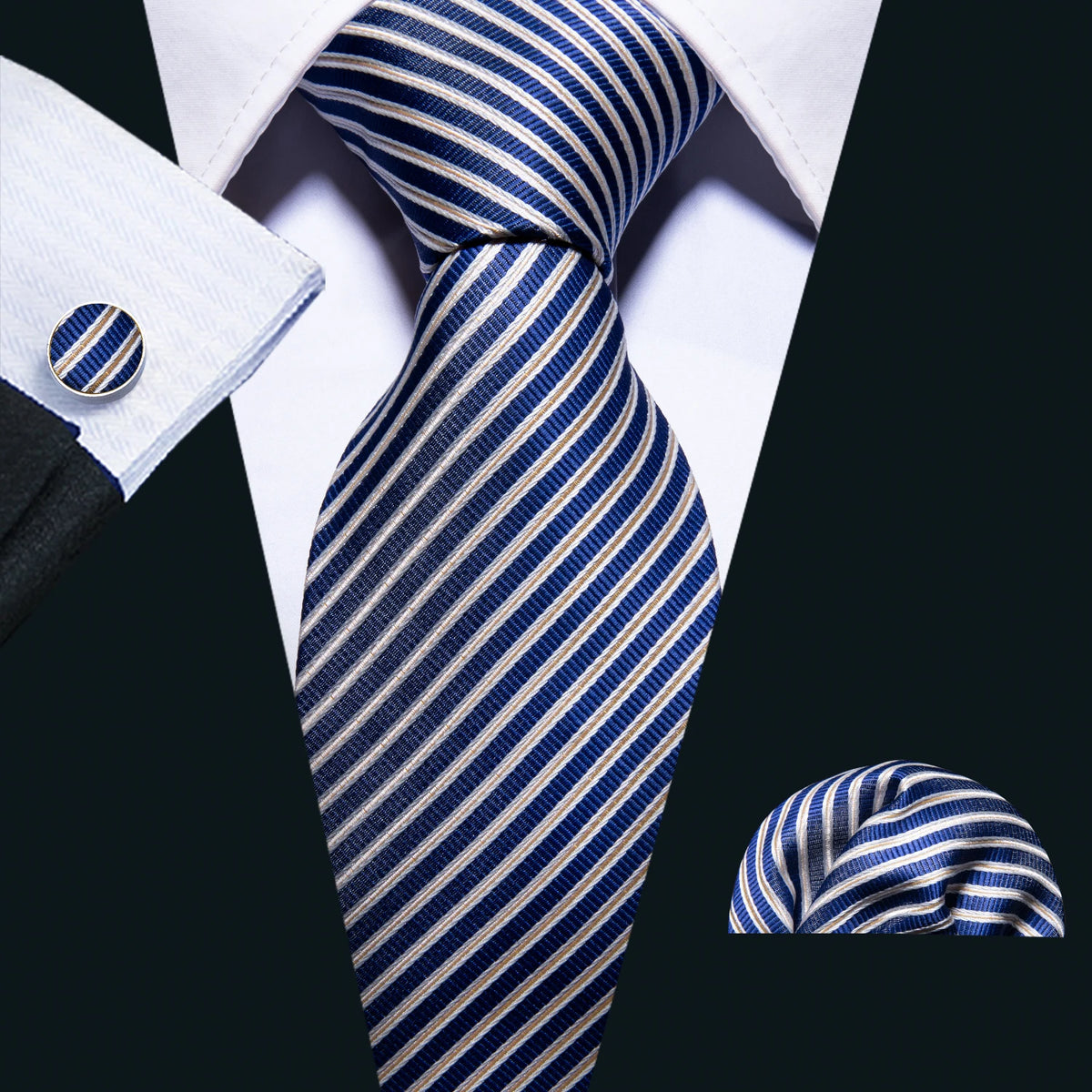 Men Tie Gold Navy Blue Striped Tie Barry.Wang 3.4" Jacquard Party Wedding Woven Fashion Designers Necktie For Men silk Busine