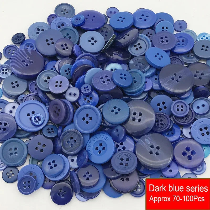 50g/Pack Mix Size Mix color Resin Button 1-3cm Sewing Buttons For Scrapbook Crafts DIY Handmade Sewing Accessories - Dark blu