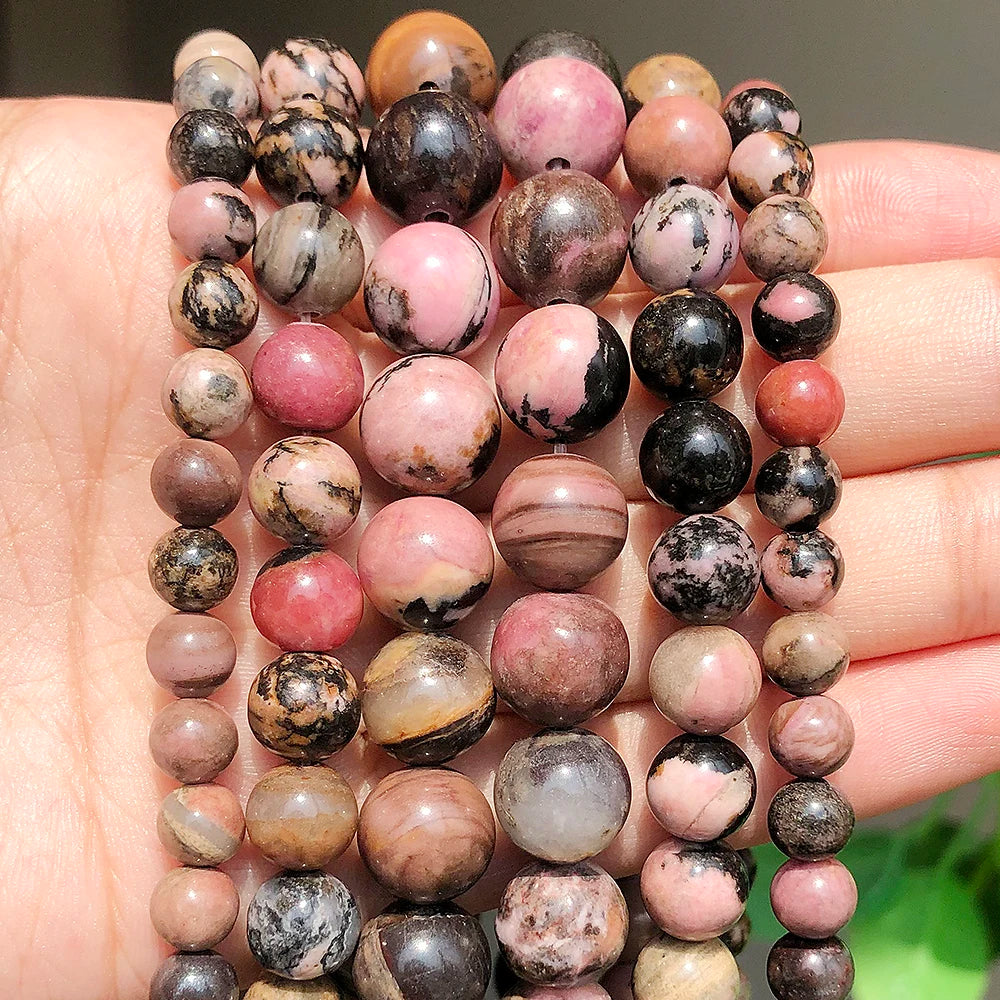 4-14mm Natural Black Volcanic Lava Stone Round Beads 15" Pick Size For Jewelry Making diy Bracelet - Black Lace Rhodonite / 4