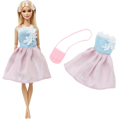 New Fashion Doll Dress Daily Outfit Girl Party Skirt Cute Mini Gown With Bag Clothes for 1/6 Doll DIY Accessories Baby Toys -